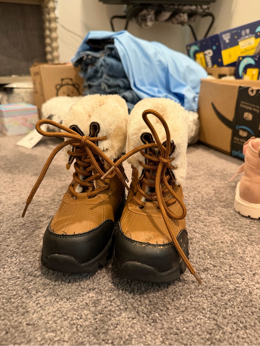 Nautica Brown & Black Faux-Fur Lace-Up Kids Winter Boots